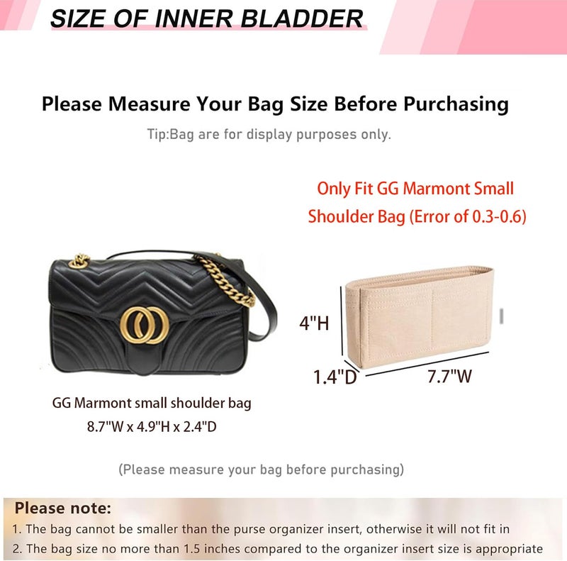 OAikor Felt Small Insert Purse Organizer with Zipper Compatible with GG Small Marmont Insert Matelasse Shoulder Bag and More, Mini Handbag Organizer Pouch for Women Inner Bladder Bag (Beige, S) - Image 2